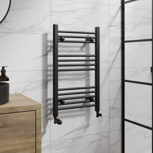 DuraTherm Heated Towel Rail Matt Black 750 x 450mm Flat 1