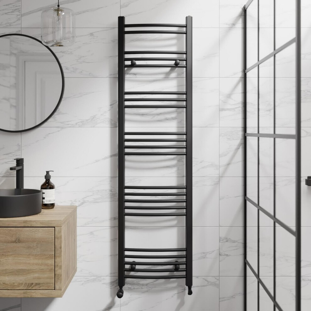 Duratherm Curved Heated Towel Rail Matt Black - 1600 X 450Mm 5056696002984