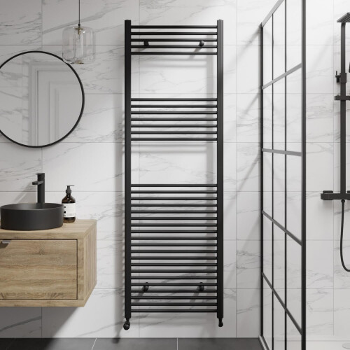 DuraTherm Heated Towel Rail Matt Black 1800 x 600mm Flat