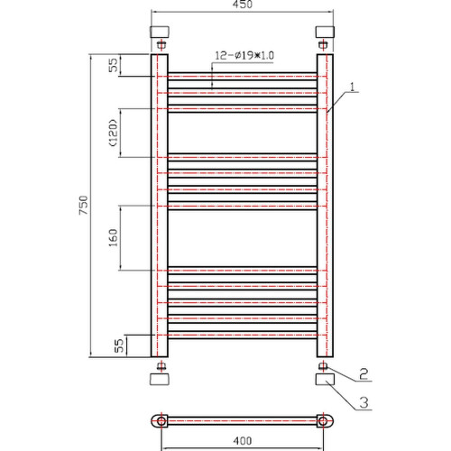 DuraTherm Heated Towel Rail Matt Black 750 x 450mm Flat 2