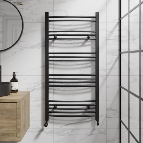 DuraTherm Curved Heated Towel Rail Matt Black - 1200 X 600mm On OnBuy