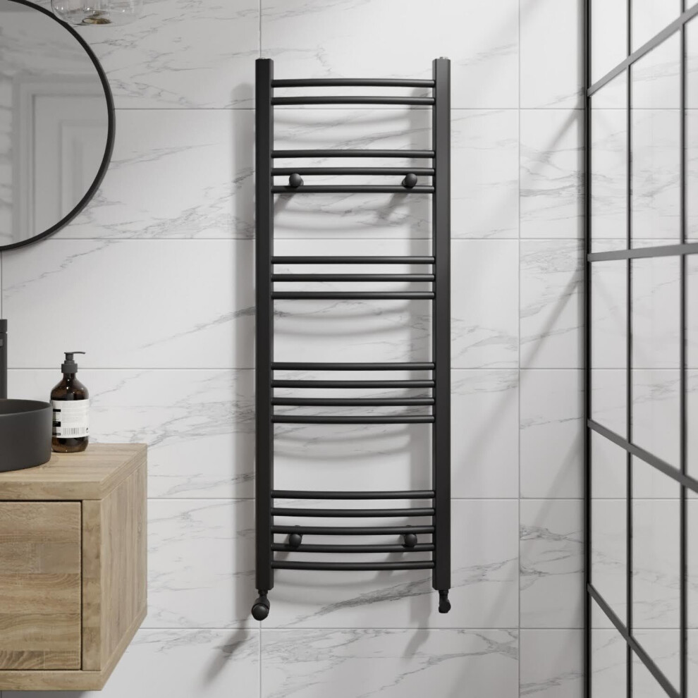 Duratherm Curved Heated Towel Rail Matt Black - 1200 X 450Mm 5056696002960