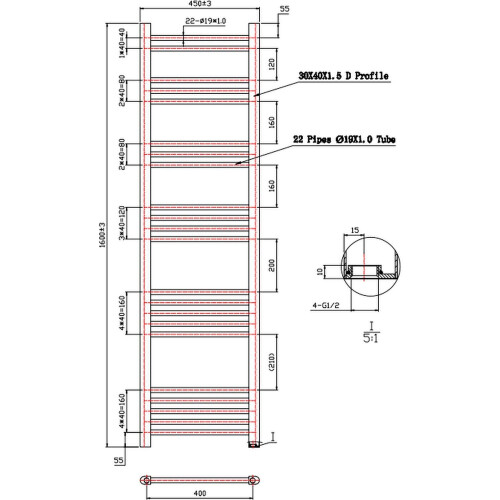 DuraTherm Heated Towel Rail Matt Black 1600 x 450mm Flat 2