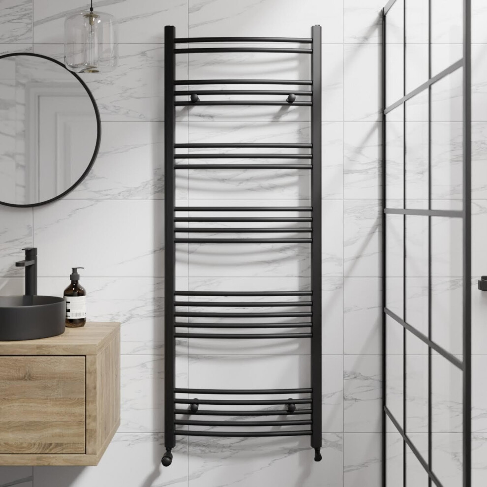 RadiLux Curved Heated Towel Rail Matt Black - 1600 x 600mm - Image 2