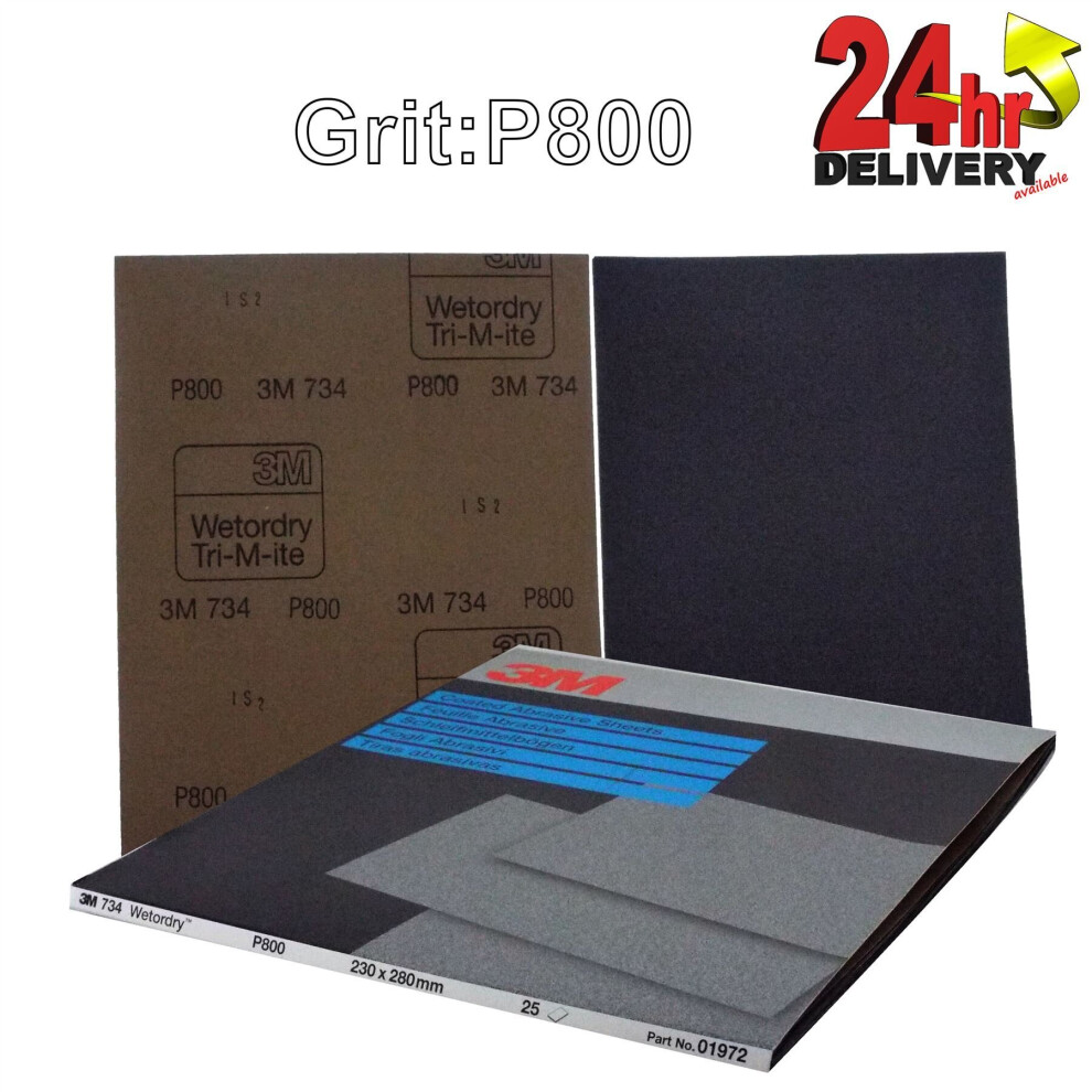 3M Wet or Dry TRI-M-ITE 800grit Sand Paper 01972 Abrasive Wet & Dry Sheets Pk 25