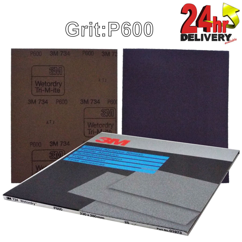 3M Wet or Dry TRI-M-ITE 600grit Sand Paper 01973 Abrasive Wet & Dry Sheets Pk 25