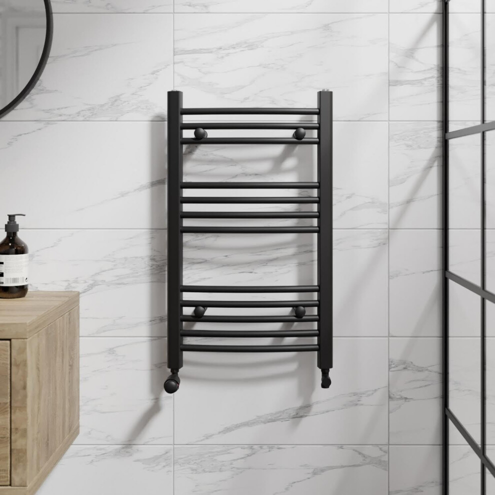 Duratherm Curved Heated Towel Rail Matt Black - 750 X 450Mm 5056696002946