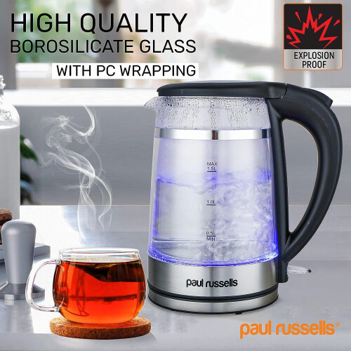 Electric Glass Kettle Burn proof Double layer 3000W 1.5L with Blue LED 2