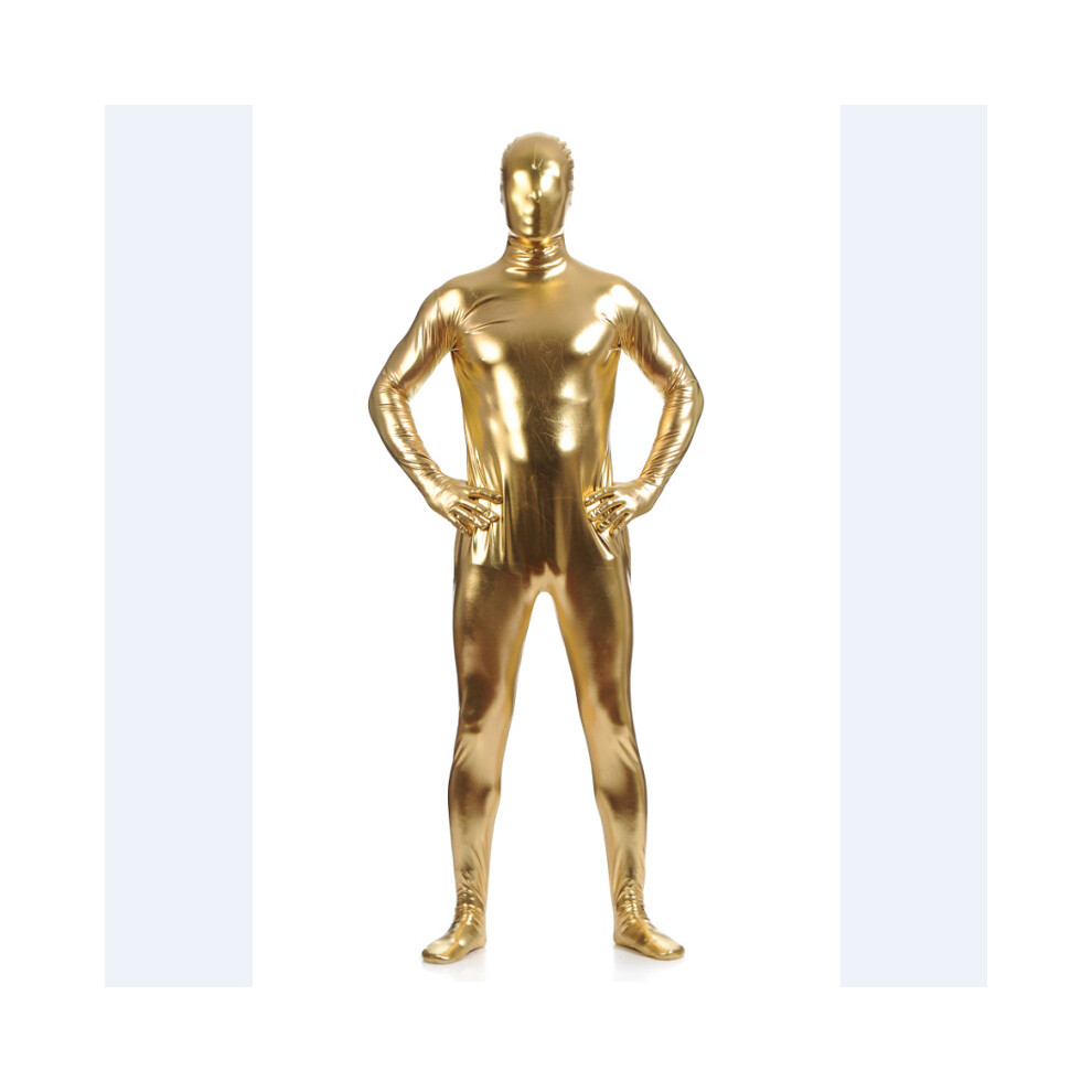 (Gold, L(Tag L=US S)) Turtleneck Unitard Man Spandex Bodysuit Skin Tight Suit Party Cosplay Costume