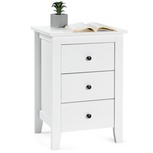 Costway 3 Drawers Bedside Table Wooden Nightstand Multi-Functional End Table