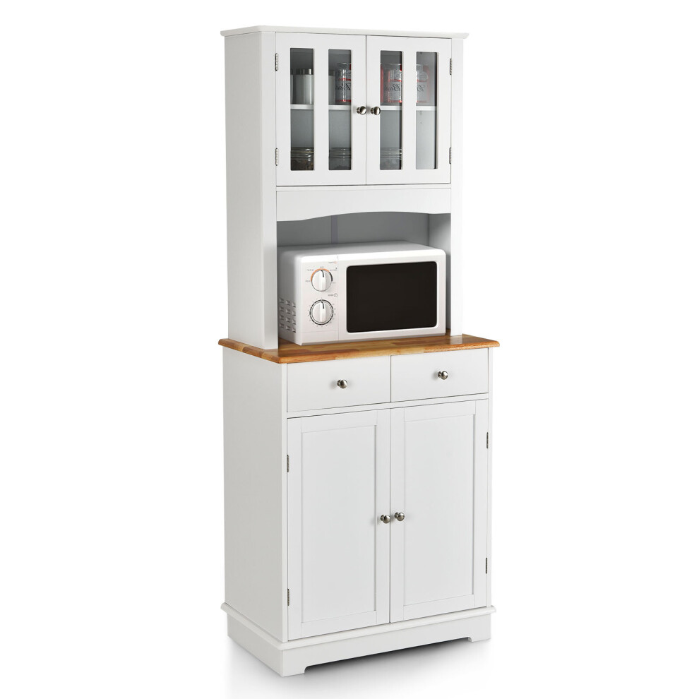 Tall Pantry Cabinet Kitchen Storage w/ Shelves 2 Drawers & Counter Top