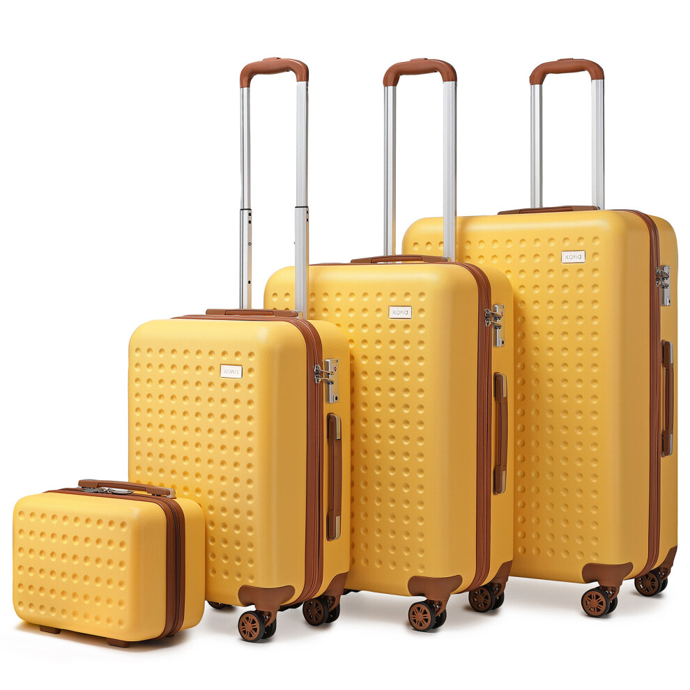 (13/20/24/28 Inch Set) 13/20/24/28Inch ABS Hard Shell Suitcase Set Travel 4 Wheels Cabin Hand Luggage - Yellow