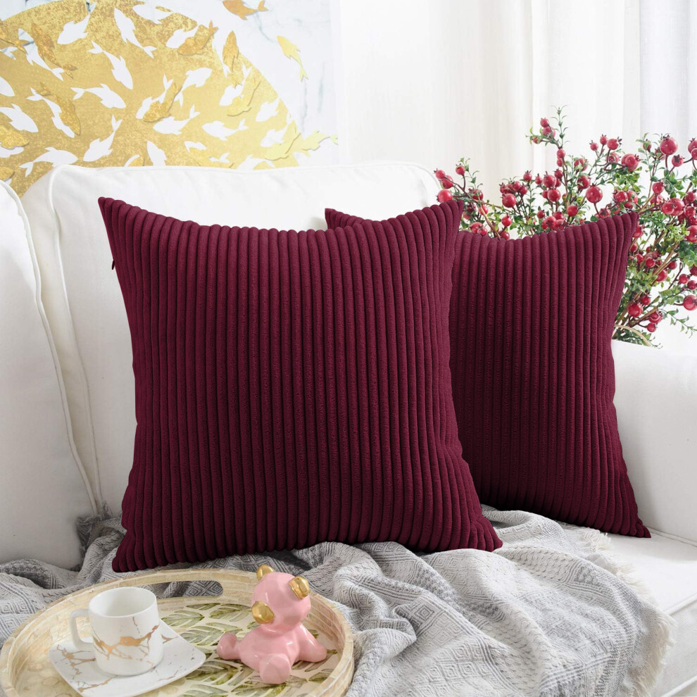 (Pack of 2, Burgundy Red) Cushion Covers Stripe Velvet Cushion Cover Pack of 1, 2 & 4