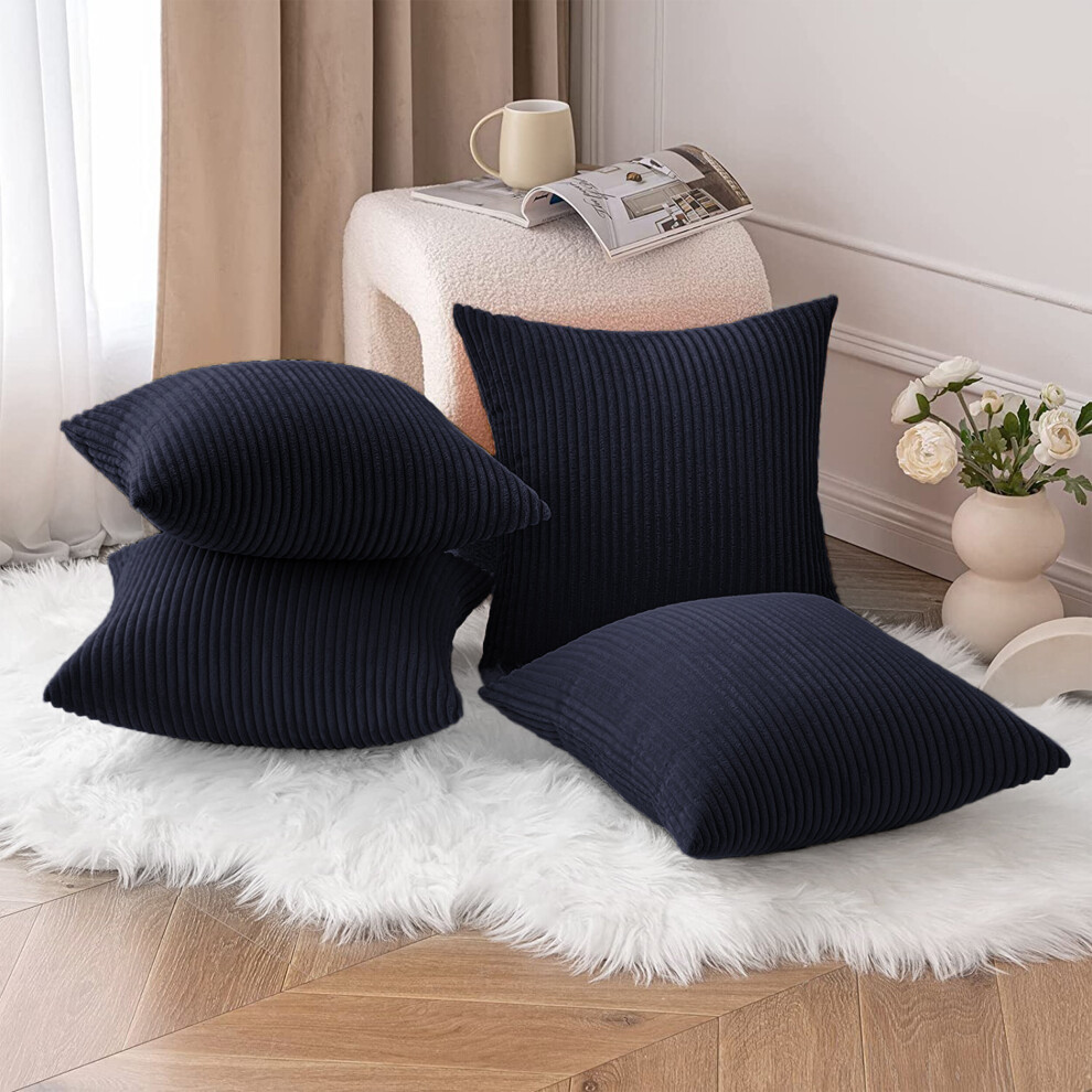 (Pack of 4, Blue Navy) Cushion Covers Stripe Velvet Cushion Cover Pack of 1, 2 & 4