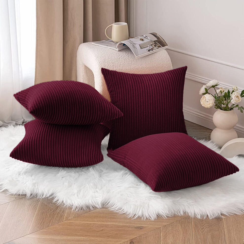 (Pack of 4, Burgundy Red) Cushion Covers Stripe Velvet Cushion Cover Pack of 1, 2 & 4