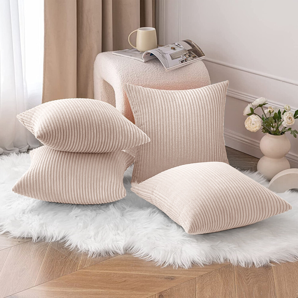 (Pack of 4, Cream) Cushion Covers Stripe Velvet Cushion Cover Pack of 1, 2 & 4