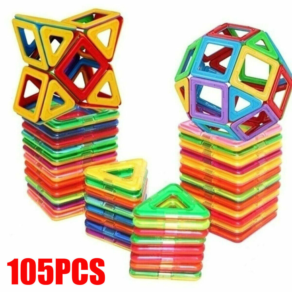 105Pcs Magnetic Tiles Construction Toy Kids Building Blocks 3D Puzzle