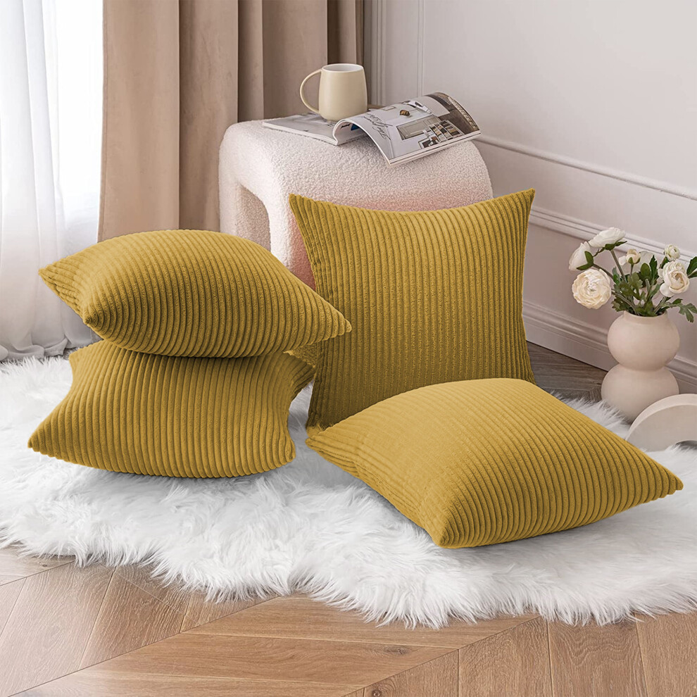 (Pack of 4, Ochre Yellow) Cushion Covers Stripe Velvet Cushion Cover Pack of 1, 2 & 4