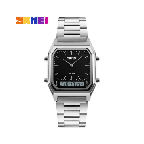 Silver Black SKMEI 1220 Men Square Dual Display Sport Watches