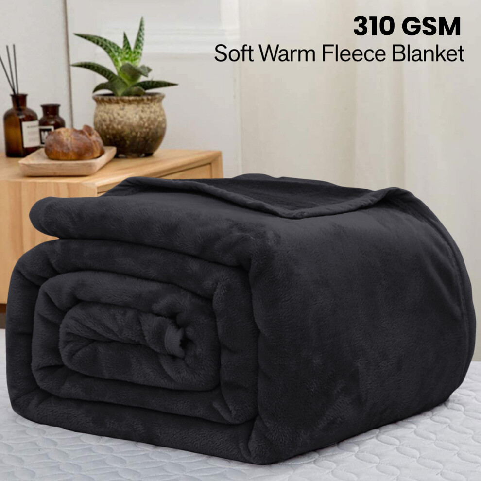 (Single , Black Blanket) Fleece Blankets Throw Thick Warm Super Soft Bed Sofa Travel Large Faux Fur Mink Blanket Double & King