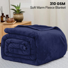 (Single , Navy Blanket) Fleece Blankets Throw Thick Warm Super Soft Bed Sofa Travel Large Faux Fur Mink Blanket Double & King