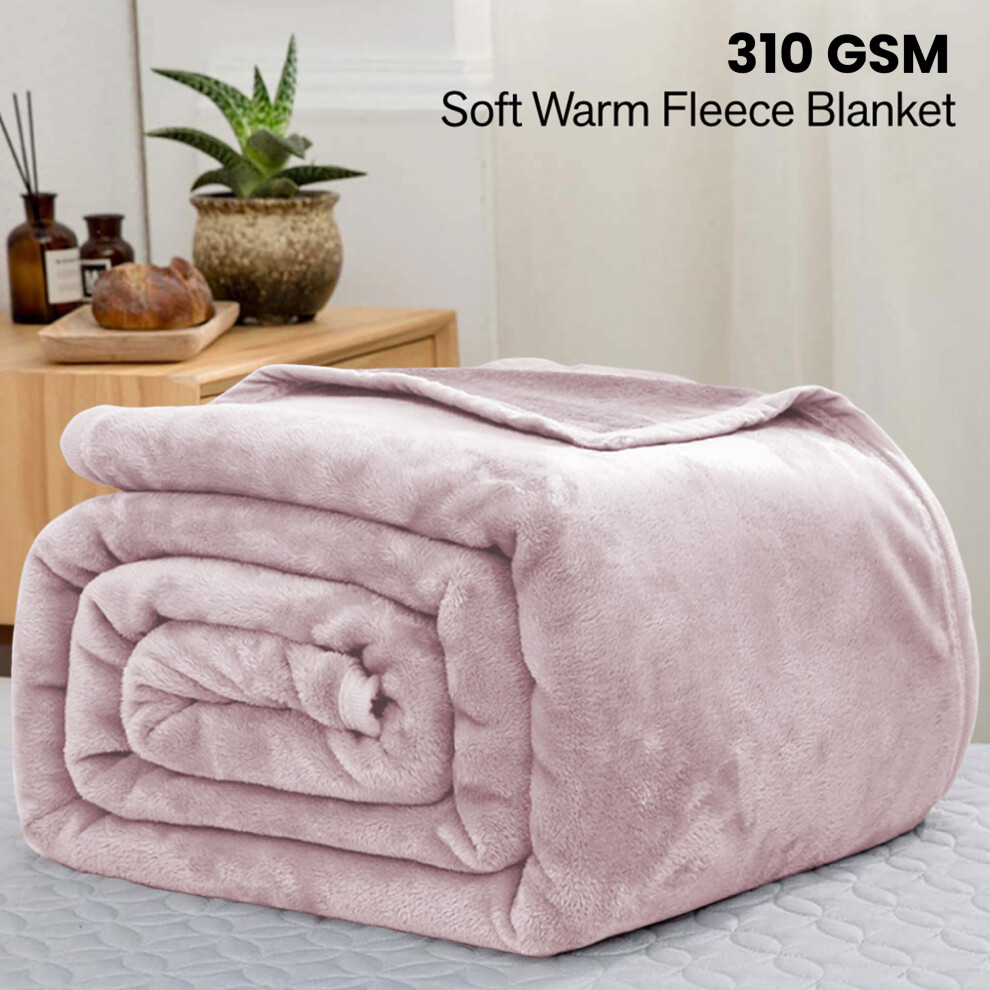 (Double, Pink Blanket) Fleece Blankets Throw Thick Warm Super Soft Bed Sofa Travel Large Faux Fur Mink Blanket Double & King