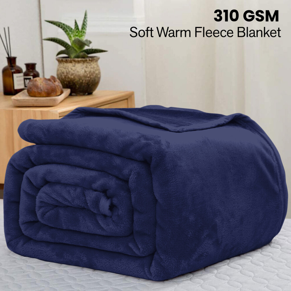 (Double, Navy Blanket) Fleece Blankets Throw Thick Warm Super Soft Bed Sofa Travel Large Faux Fur Mink Blanket Double & King