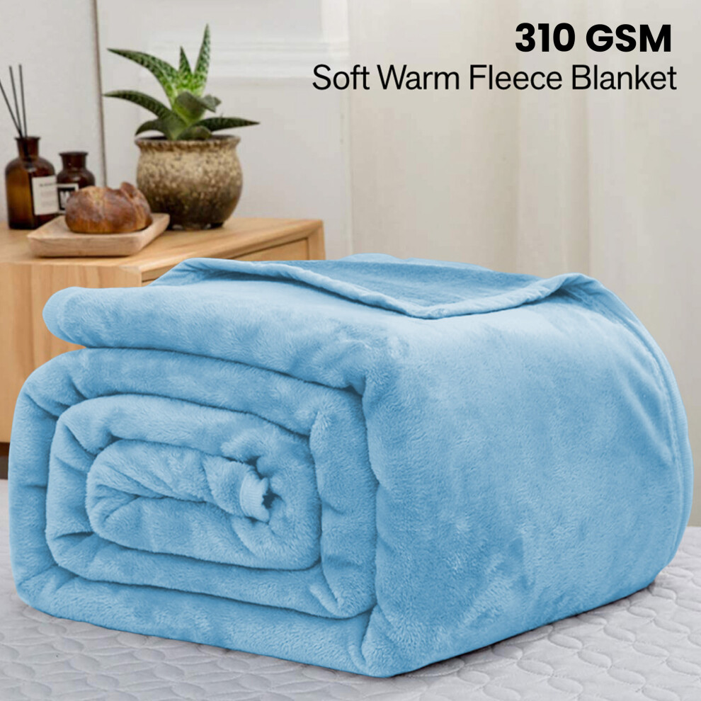 (King, Light Blue/ Sky Blue Blanket) Fleece Blankets Throw Thick Warm Super Soft Bed Sofa Travel Large Faux Fur Mink Blanket Double & King