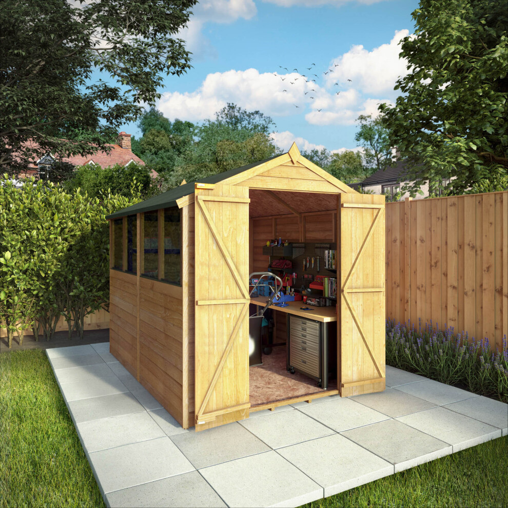 (With Windows, Double Door) Waltons 8 x 6 Overlap Wooden Garden Storage Shed