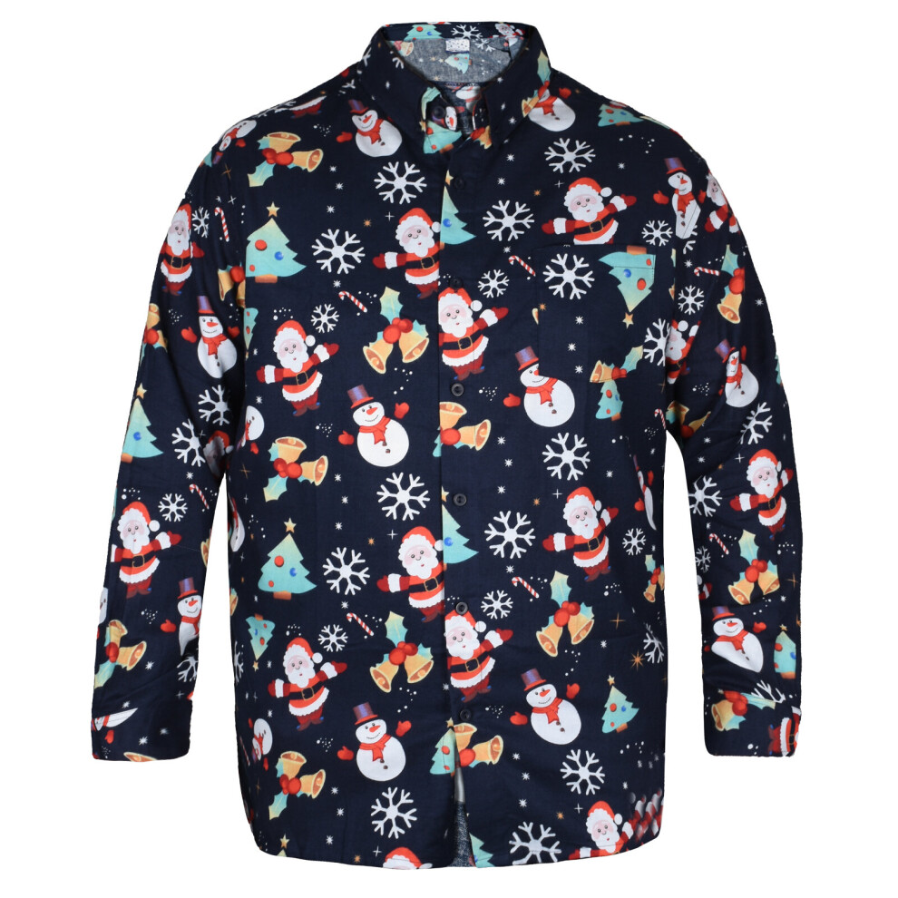 (Navy, L) Men Long Sleeve Christmas Party Fancy Casual Shirt