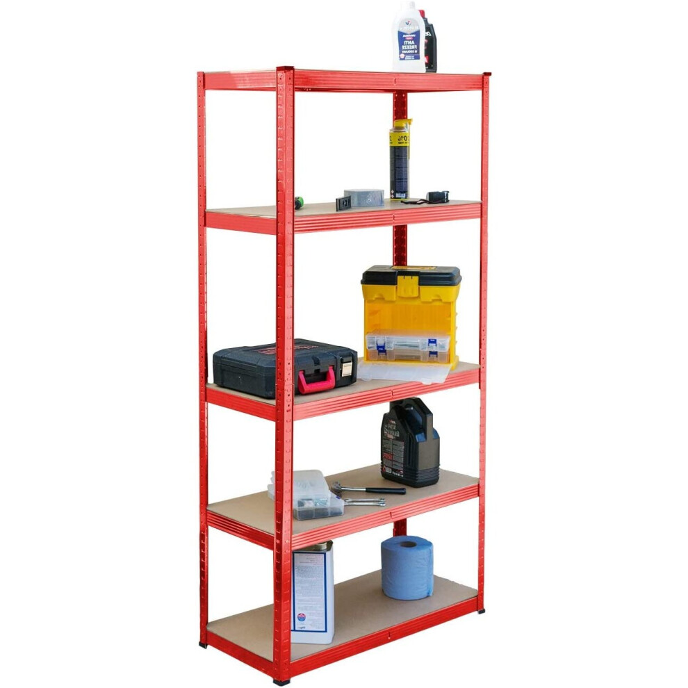 (Red) 180cm x 90cm x 40cm 5 Tier Heavy Duty Metal Shed Garage Shelving Units Storage Shelves Racking 175KG Per Shelf