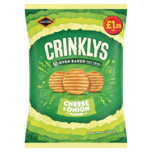 Jacob's Crinklys Cheese & Onion Snacks 90g ( pack of 15 )
