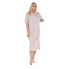 (Brown, XXL) Malay Ladies Nightdress Nightwear Cotton Floral Short Sleeve Buttons Soft Sleepwear