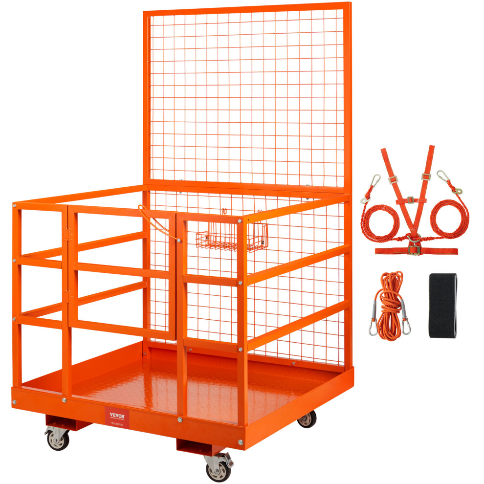 VEVOR Forklift Safety Cage, 1400lbs Load Capacity, 43'' x 45'' Forklift Work Platform with Safety Harness & Lock