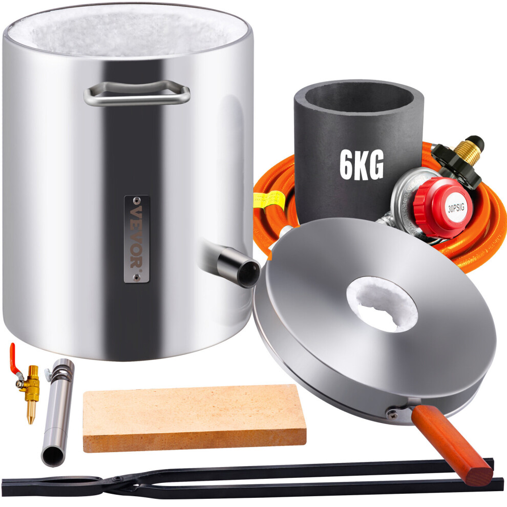 VEVOR Propane Melting Furnace Kit, 6KG Large Capacity Foundry Home Kilns, Blacksmithing Forge with Crucible & Tongs Kiln, Stainless Steel Smelter