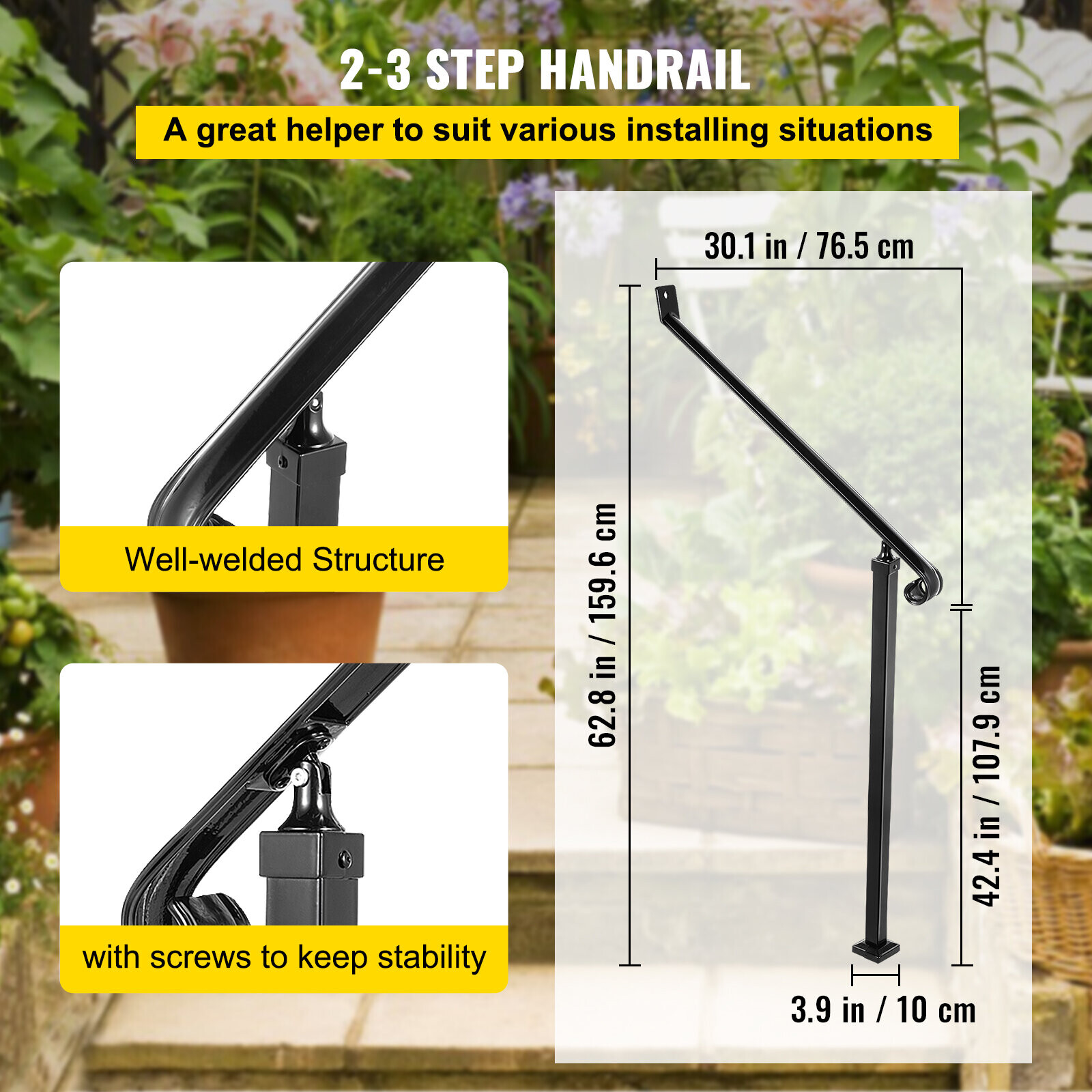 VEVOR 40mm Pipe Wrought Iron Handrail 2 Steps Handrails for Outdoor ...