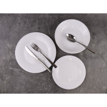 (Aria - Round, 24 piece) 12/24 White Glass Dinner Set Small Plate Soup Bowl