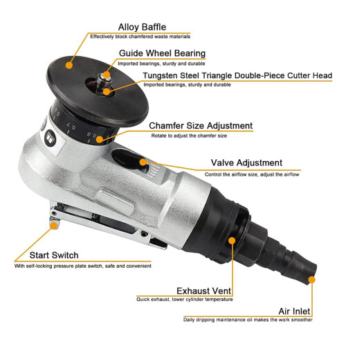 Mini Pneumatic Chamfering Tool with Replace Blades Inserts and Bearings, 45 Degree Air Chamfer Deburring Tool 2