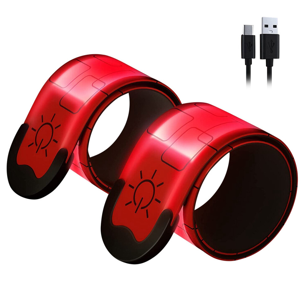 2 Pack USB Rechargeable Reflective Armbands,High Visibility Band for Runners,,Walkers,Pet Owners,Red