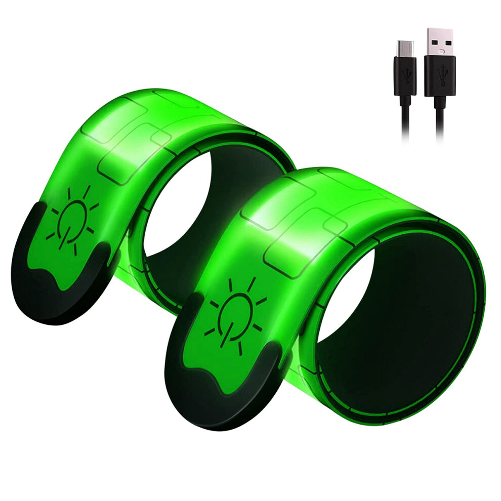 2 Pack USB Rechargeable Reflective Armbands,High Visibility Band for Runners,,Walkers,Pet Owners,Green