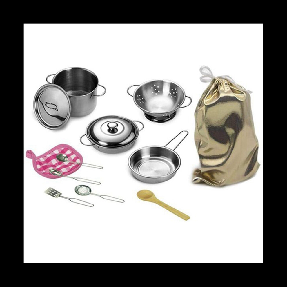 12 Pieces Pots and Pans Toys Simulation Stainless Steel Toys Play Pots and Pans Toy Set Kitchen Play Set for Children