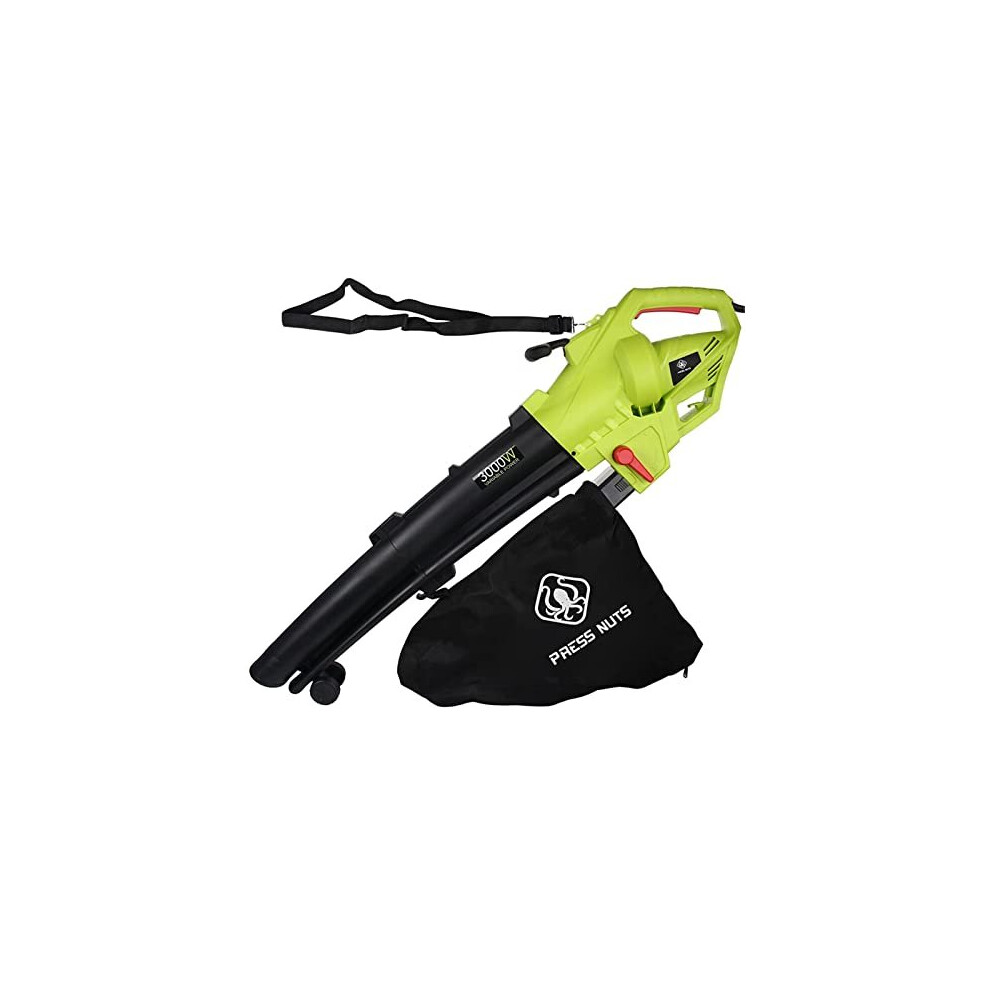 3 in 1 Leaf Blower, 3000W Garden Vacuum and Shredder with 10m Cable, Wheels, Garden Vacuum for Clearing Patios, Gardens of Leaves