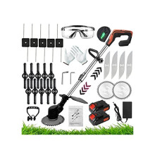 Strimmers Electric Cordless Grass Strimmer Metal Blade Strimmer with Power Display 24V 2 Lithium Battery Fast Charger