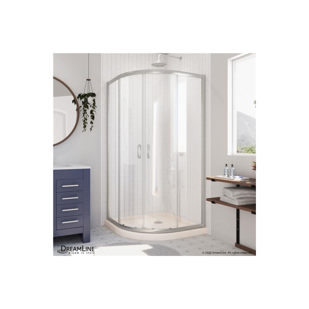 Organization DL-6702-22-04 36 x 74.75 in. DreamLine Prime Semi-Frameless Clear Glass Sliding Shower Enclosure in Brushed Nickel with Biscuit Base Kit-image-OPC-PCCMZD5-NEW