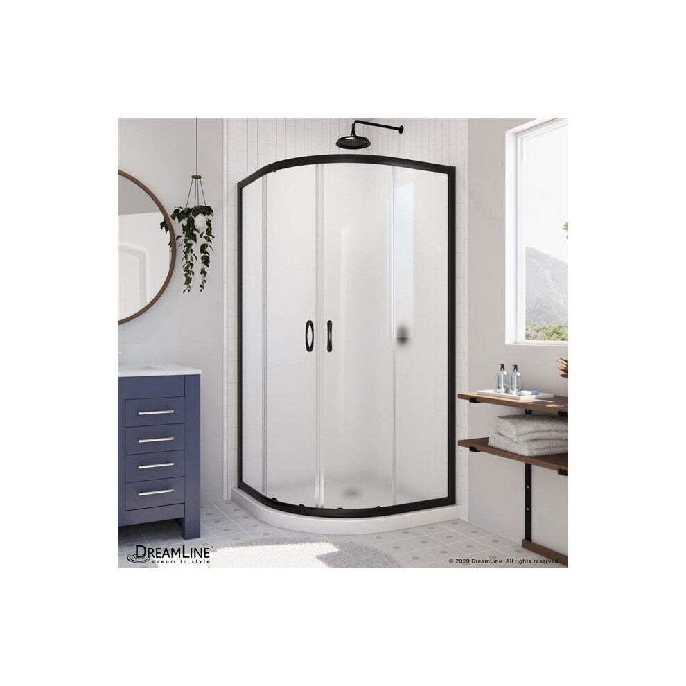 Organization Dl-6702-09Fr 36 X 74.75 In. Dreamline Prime Semi-Frameless Frosted Glass Sliding Shower Enclosure In Satin Black With White Base Kit 849388073356