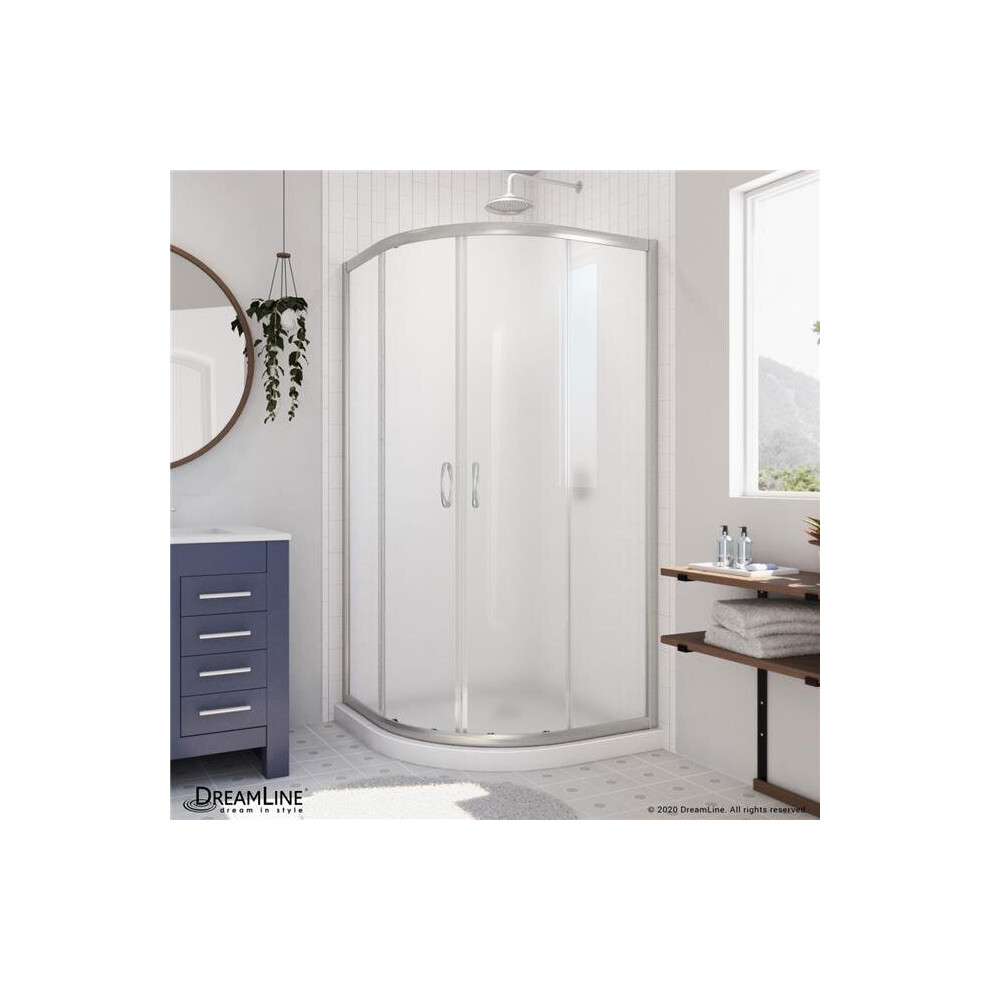 Photos - Shower Screen Organization DL-6701-04FR 33 x 74.75 in. DreamLine Prime Semi-Frameless Frosted Glass Sliding Shower Enclosure in Brushed Ni