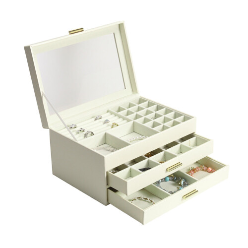 Living And Home PU Leather 3-Tier Jewellery Box Organizer with Drawers 2