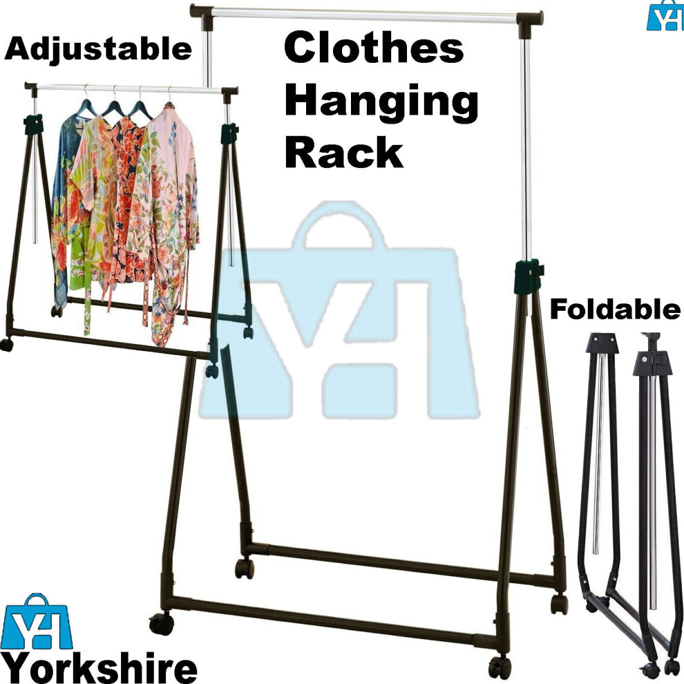 Heavy Duty Clothes Rail Rack Hanging Adjustable Foldable Collapsible Wheel Stand