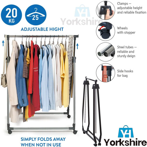 Heavy Duty Clothes Rail Rack Hanging Adjustable Foldable Collapsible Wheel Stand 1