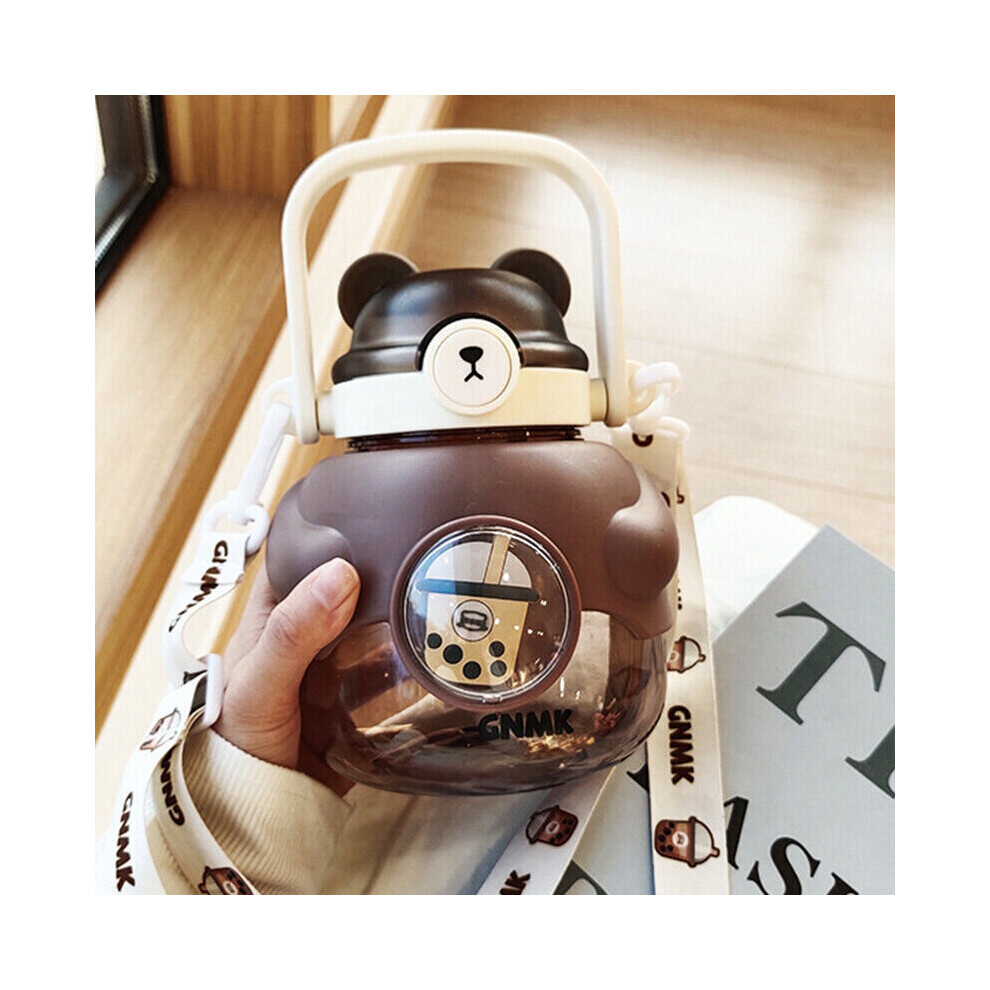 ( Coffee) Kawaii Bear Water Bottle With Straw Shoulder Strap Cute Kids Bottles Cup 1100Ml Not,Specified Srj Star